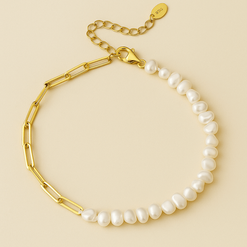 Rhoni Gold Paper Clip Pearl Bracelet