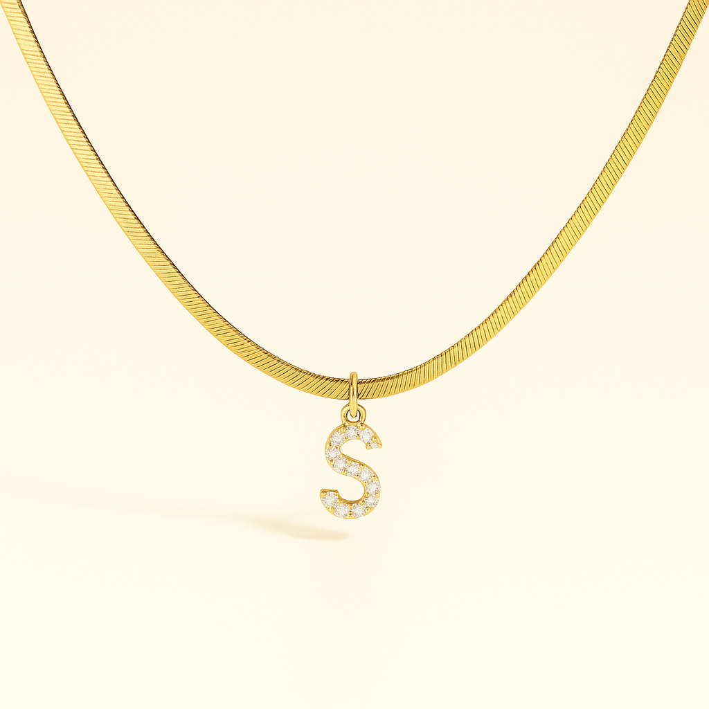 Melly Initial Herringbone Necklace