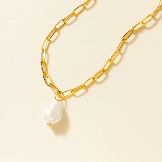 Hanalei Pearl Coin Paper Clip Necklace