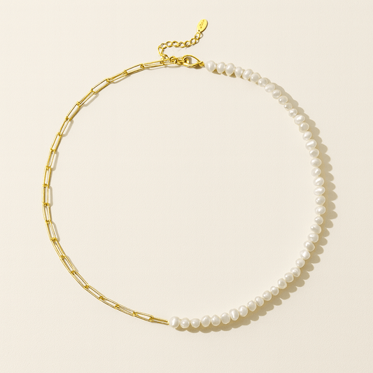 Rhoni Gold Paper Clip Pearl Necklace