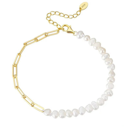 Rhoni Gold Paper Clip Pearl Bracelet